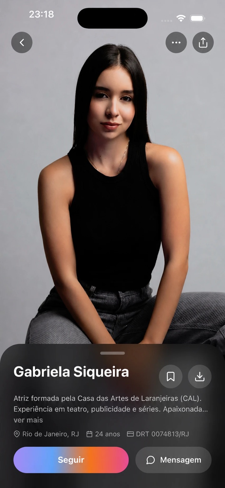 Perfil de atriz no app MAIA