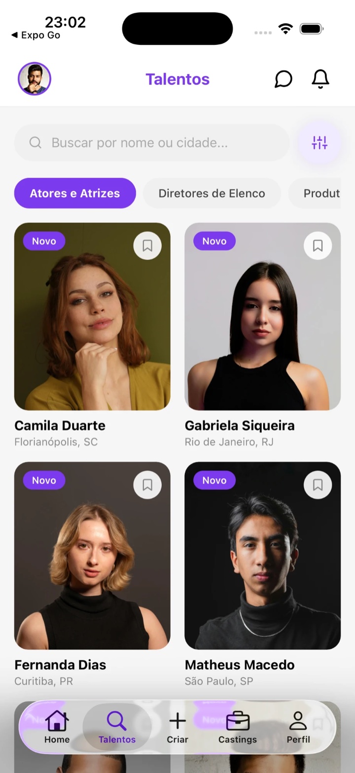 Tela de busca de talentos do app MAIA
